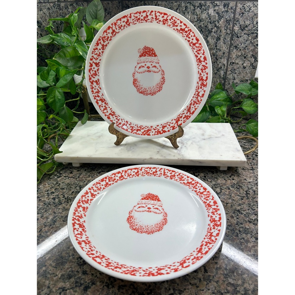 Corelle Sponge St. Nick Dinner Plates Red White Christmas Vitrelle Set of 2 USA - Picture 3 of 9